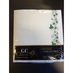 Serviette 1C Gc CLASS 40x40 Airlaid Blanche Liseret vert