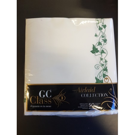 Serviette 1C Gc CLASS 40x40 Airlaid Blanche Liseret vert