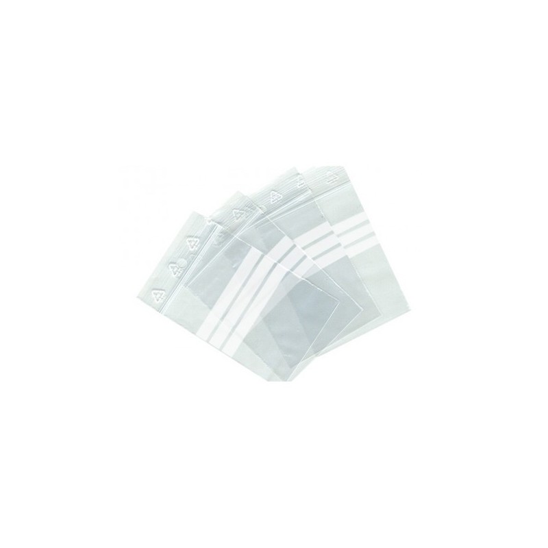 Sachet plastique à fermeture zip à bandes blanches 50x75mm