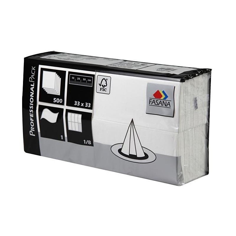 Serviettes de Table Fasana - Gaufrées et Blanche - 1 couche - Pliées 1/8