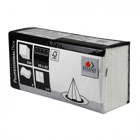 Serviettes de Table Fasana - Cellulose et Blanche - 3 couches - Pliées 1/4