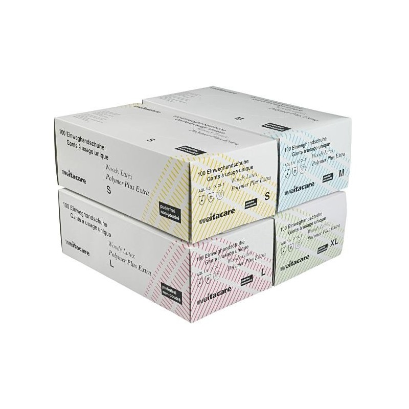 Gants à usage unique en Latex polymer Plus Extra Weitacare - non poudré - Taille L