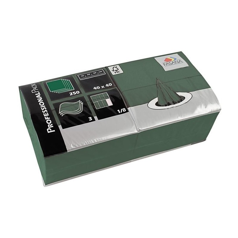 Serviettes de Table Fasana - vert émeraude - 3 couches - Pliées 1/8